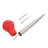 Cabilock Edelstahl Bbq Sauce Injector mit Rotem Silikonschlauch Abnehmbare Marinadenspritze für Truthahn und Fleisch Spülmaschinenfestes Grillgewürz werkzeug für Outdoor und Barbecue