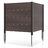 COSTWAY Gartenzaun 2-teilig, Zaun mit Pfosten & Schutzkappen, 115 cm hoch, Sichtschutzzaun aus HDPE, Steckzaun Zaunelementen, Freistehender dekorativer Zaun, Sichtschutz für Garten & Terrasse (Braun)