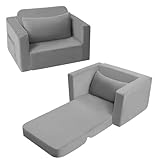 MeMoreCool Kindersofa Kindersessel Ausklappbar, Bequemes Bettsofa für Kleinkinder, 2-in-1 Schlafsofa für Kuschelecke Kinderzimmer, Mini Baby Sofa mit Schlaffunktion für Jungen und Mädchen, Grau