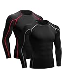 Niksa 2er Pack Herren Kompressionsshirt Funktionsshirt Langarm Sportshirt Fitnessshirt Männer Atmungsaktiv Laufshirt für Running Jogging Gym Schwarz,L