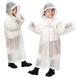 ANYOO Wasserdichte Regenponcho Regencape für Kinder, 2 Stück Regenmäntel Regenjacken mit Kapuze und Lang Ärmeln für Mädchen Jungen Größe 100–150 cm Wandern, Campen, Reisen, Weiß
