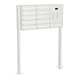 KNOBLOCH Briefkastenanlage | Freistehend zum Aufschrauben | 11-Fach | mit Audio-Türsprechanlage Comelit + Innenstationen | Verkehrsweiß RAL 9016 | waagerecht | optional 2. Namensschild & 3 Schlüssel