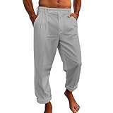 Herren Anzugshosen: Sommer, Lose Passform, Weite Beine Leinenhosen, Elastbund mit Mehrfach-Taschen, Boho-Strand-Lounge-Reisehosen