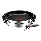 Tefal Ingenio Preference On 3-teiliges Pfannenset, stapelbar, Pfanne Induktion mit Antihaftversiegelung, Thermo-Signal bei idealer Brattemperatur, für alle Herdarten geeignet, Edelstahl, L97493