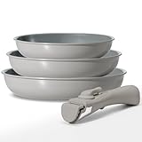 BLAZANT Pfannenset Abnehmbarer Griff 7 tlg, Pfanne Induktion 20, 24, 28 cm, Antihaft-Keramikbeschichtung, Bratpfannen Set Induktion, Für alle Herdarten, auch Induktion, Platzsparend Spülmaschinenfest