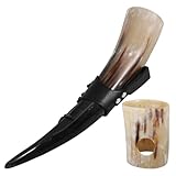 STOBAZA Wikinger Trinkhorn Becher aus Kuhhorn Großvolumig mit Ständer Mittelalter Renaissance Dekoration für Feiern und Zuhause