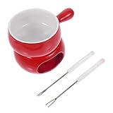 TOYZFRIENDY Keramik Schokoladenfondue mit Stövchen und Gabeln Roter Fondue Topf für Schmelzen von Schokolade Käse und Butter Hitzebeständig und Langlebig für Partys und Gemütliche Abende