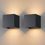 Klighten 2 Stück LED Wandleuchten Innen/Außen 12W Wandlampe Auf und ab Einstellbarer Lichtstrahl, 3000K Warmweiß Außenwandleuchte IP65 für Wohnzimmer Schlafzimmer Balkon, Anthrazit