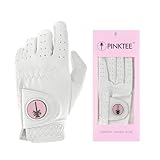 CROWNBLANKS Damen Golfhandschuh für die Linke Hand, 1 Stück Golfhandschuhe aus weich Cabretta-Leder mit abnehmbarem magnetischem Ballmarker(Rosa, 19)