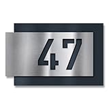 Metzler Hausnummer Edelstahl, individuelles Hausnummernschild in Anthrazit, Straßenschild mit Hausnummer, V2A-Edelstahl, kratzfest, robust, gebürstet, 3D-Effekt, Made in Germany, Größe: 171 x 110 mm