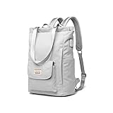 PORRASSO Damen Laptop Rucksack Casual Schultertasche mit USB Ladeanschluss Gepäckband Schultasche für 14 inch Laptop Rucksäcke Schule Arbeit Reise Daypack Grau