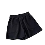 EMIWAY Kurze Hosen Frauen Shorts Mit Tasche Sommer Einfarbige Hohe Taille Casual Lose Sporthose Elastische Taille-Black,2XL