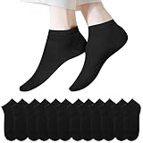 Lakpoau 12 Paar Sneaker Socken Damen 35-38 Damen Sportsocken Kurze Socken Atmungsaktive Sneakersocken Laufsocken Kurze Knöchelsocken aus Baumwolle Damen Sneaker Socken Schwarz