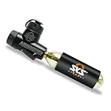 SKS GERMANY AIRBUSTER CO2 Fahrradpumpe für Wettkämpfe (CO2 Luftpumpe, mit Druckdosierventil & Drehdosierer, inkl. Kälteschutz, Staubschutzkappe, Pumpenhalter & 16g-Kartusche), Schwarz