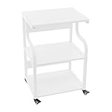 Dokiiovo 3-Stöckiger Druckerständer mit Rollen, Metall Druckerwagen, Mobiler Druckertisch mit 3 Ebenen, 80kg Tragfähigkeit, für Zuhause, Büro, Arbeitszimmer, 50x40x74.5 cm (Weiß)