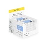 LILLYDOO Baby Feuchttücher mit 99% Wasser, 10 x 60 Stück (600 Feuchttücher), 100% plastikfreies Tuch, ohne Parfüme & mild wie Watte und Wasser