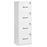 VASAGLE Aktenschrank, Büroschrank für Homeoffice, Druckerständer, mit 4 abschließbaren Schubladen, verstellbare Hängestangen, für A4- und Letter-Formate, wolkenweiß OFC082W02