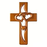 IRCKONCI Holzkreuz, Handgeschnitztes, Verwobenes Design, Hochzeitskreuz-Wanddekoration, for Paare, Ehepartner, Freunde, Familie, Zuhause, Schlafzimmer, Arbeitszimmer(A)