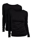 Basic Treasure 2-Pack Langarmshirts für Damen Schwarz, Longsleeve Baumwolle 95%, Langarmshirt Baumwolle, Basic Shirt L