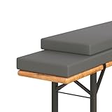 Amopatio 2er Set Bierbankauflage gepolstert, 220x25x4 cm XL Biertischgarnitur Auflagen Outdoor & Indoor, Bezug waschbar, Wasserdicht & UV-Schutz, Grau