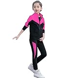 linboo Kinder Jogginganzug Mädchen Trainingsanzug 2tlg Sportanzug Bekleidungsset Sweatjacke und Jogginghose Freizeit Anzug, Rosa, 134-140(Herstellergröße: 140)