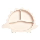 wencolino Kinderteller rutschfest mit Saugnapf Esslernteller „Dino“ aus lebensmittelechtem Silikon Teller für Kinder Teller Baby – B26,5cm x L18,8cm x H3,2cm – BLW baby led weaning Zubehör beige