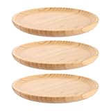 WOPPLXY 3 Stück Holztablett Rund, Durchmesser 25 cm Tablett Rund Holz, Rundes Holztablett aus Bambus Natur für Brote, Braten, Früchte, Desserts