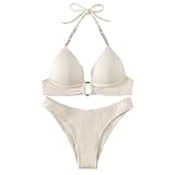 letcdfer Damen Bikini Set，Push Up Bikini Damen Set，Neckholder Triangel Bikini Tanga Sexy Badeanzug Zweiteiliger Badeanzug Bikini Mit Ring Bademode Swimsuit (82% Polyester + 18% Elastan, Stil 1)