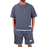Golfset Herren Chino Baggy T-Shirt Und Shorts-Set Oktoberfest Outfit Elastische Taille Hausanzug Strandoutfit Classic Tshirt Herren Set Sport Anzug Mit Taschen Leinen Set（Dunkelgrau，XXL）