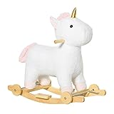 HOMCOM Schaukeltier Einhorn mit Sound Effekt, Räder, Haltegriffen Plüsch Baby Schaukelspielzeug Schaukel Schaukelsitz für Kleinkinder 3-6 Monate