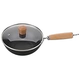 OUNONA Kleiner Eisentopf mit Deckel Wok Braten Bratpfanne Antihaft Pan Kochpfanne kleiner Kochtopf kleiner Topf mit Antihaftbeschichtung Küchenbratpfanne Herdplatte Schmiedeeisen Schwarz