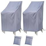 Ricyea 2 Stück Gartenstühle Abdeckung Wasserdicht, Winddicht, UV-Beständiges Gartenstuhl Schutzhülle aus Oxford, Abdeckhaube für Stapelstühle Gartenstuhl Hochlehner (Grau)
