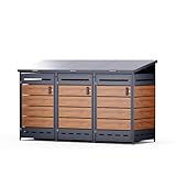 RS Trade Outdoor-Mülltonnenbox, bis zu 240 L Tonnen, Verkleidung aus verzinktem Stahl, abschließbare Türen, Mülltonnenhaus, Größen 2er, 3er, 4er zur Aufbewahrung von Abfall (Holzoptik V2, 3er)