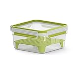 Emsa N10717 Clip & Go Sandwichbox XL | Fassungsvermögen: 1,3 Liter | Quadratisch | Inkl. Gittereinsatz | Transparent/Hellgrün, 1 Stück (1er Pack)