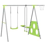 AIYAPLAY 4 in 1 Schaukelgestell Outdoor Schaukelgerüst mit Schaukel, 2-Personen-Gleitbahn, Fußballtor, Basketballkorb, Gartenschaukel Kinderschaukel mit Metallgestell für Kinder