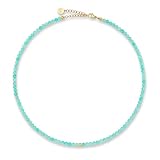 GD GOOD.designs Perlenkette Damen aus echten facettierten Natursteinen 4mm | Verstellbare Amazonit Kette mit 18K Vergoldung (40–45 cm) | Wasserfeste Boho Halskette (türkis)