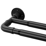 Starbover Industrielle Gardinenstange, 2 läufig Gardinenstange Schwarz, 74-236cm, Vorhangstange Ausziehbar Metall, Gardienenstangenset Wandmontage mit Halterungen und Endstücken für Wohnzimmer