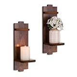 Walasis Kerzenleuchter Wandkerzenhalter: Set mit 2 Vintage-Wandkunst-Dekor, Wandleuchter aus Holz für Stumpenkerzen