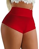 Yoga-Shorts für Damen, Booty Butt Lifting, Scrunch-Shorts, sexy, hohe Taille, Poledance-Workout, Fitnessstudio, aktive Hotpants, Rave-Outfits, Rot/Ausflug, einfarbig (Getaway Solids), Groß