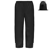 BSBUY Leichte Regenhose Kinder Matschhose Regenlatzhose mit Aufbewahrungstasche Ohne Träger mit Reflektorstreifen Regenbundhose Wasserdicht Winddicht Atmungsaktiv Rain Pants Matschanzug (Schwarz,132)