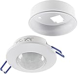 Decken Einbau Bewegungsmelder 360° flach LED geeignet einstellbar 8m Reichweite 230V Mit Aufbaurahmen Weiß