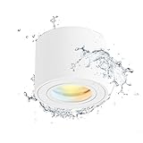 Gleonlux LED Aufbauspot Deckenspot IP44 Weiß Dimmbar, Aufputz Spots flach Ø80x60mm, Aufbaustrahler 5W CCT LED Modul 230V 3000K/4000K/6500K, Deckenstrahler Rund, Spots Deckenleuchte Aluminium