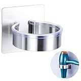 GGQ Föhnhalter Wand Ohne Bohren, Föhn Halterung, Fönhalterung Wandhalterung, Haartrockner Halterung, Fön Aufbewahrung, Selbstklebend Haartrocknerhalter Für Bad Barbershop Hotel (Silber)