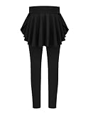 Arshiner Mädchen Leggings mit Rock Hochtaillierte Stretch Sporthose Freizeit Rüschen Tennisrock Lang Sportleggings für Kinder 11-12 Jahre Schwarz 150