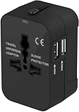 Reiseadapter Weltweit Universal Reisestecker, Internationaler Steckdosenadapter mit 2 USB Universal AC Steckdose Travel Adapter für USA UK EU England Thailand Italien Deutschland
