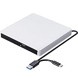 QDSYLQ Externes CD DVD Laufwerk, USB 3.0 Type-C Tragbar CD DVD +/-RW Brenner Optical Drive DVD Laufwerk Extern für Laptop, PC, Desktop, MacBook, iMac, Windows 11/10/8/7/XP/Linux/Vista/MacOS, Weiß