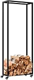 CLP Kaminholzständer innen Metall mit Rollen Hilta, Kaminholzregal aus stabilem Metall, Aufbewahrung für Brennholz im Wohnzimmer, Farbe:schwarz, Größe:25x60x150 cm