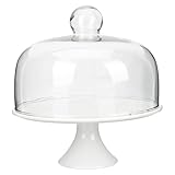 GOOFFY Tortenständer mit Deckel aus Glas, Keramik, Dessert, Kuchen, Käseplatte, Serviertablett, Tafelaufsatz mit Cloche-Kuppel for Geburtstag, Hochzeit, Party, 25,5 x 24,8 cm Abdeckungen (Color : Bia