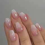 KXAMELIE 24 Stück Eckig Nägel Zum Aufkleben Kurz, Beige French Künstliche Nägel, Trend Kunstnägel Press on Nails mit Nagelkleber, Square Fingernägel Fake Nails Kurz für Frauen (Lang Gradient pink)
