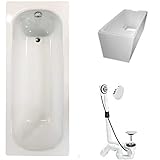Badewanne Stahl KOMPLETT SET 170x70cm + Wannenträger + Ablaufgarnitur weiß